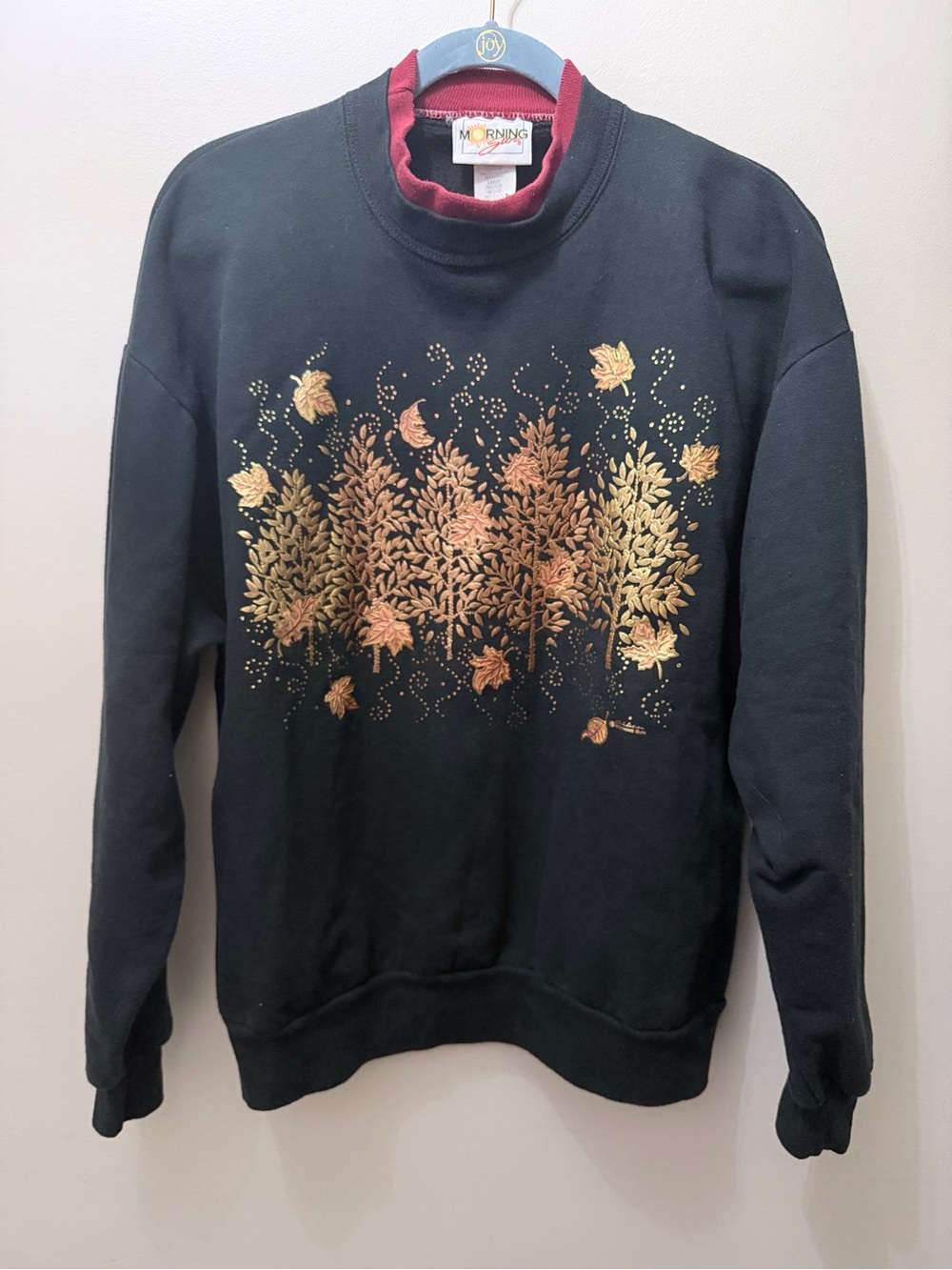 Vintage Metallic Autumn Fall Tree Leaves Crewneck Sweater Cottage Grandma L